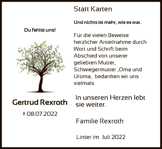 Traueranzeige von Gertrud Rexroth von FNP