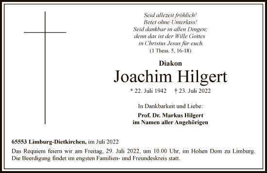 Traueranzeige von Joachim Hilgert von FNP