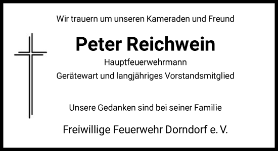 Traueranzeige von Peter Reichwein von FNP