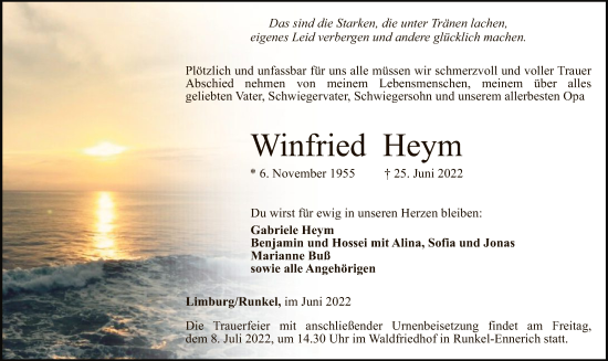 Traueranzeige von Winfried Heym von FNP