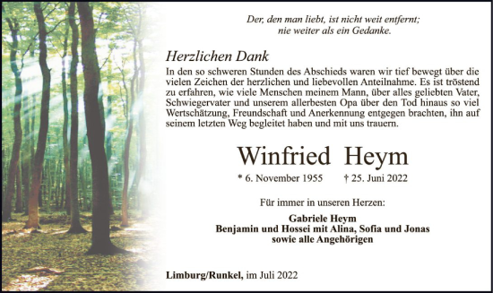 Traueranzeige von Winfried Heym von FNP