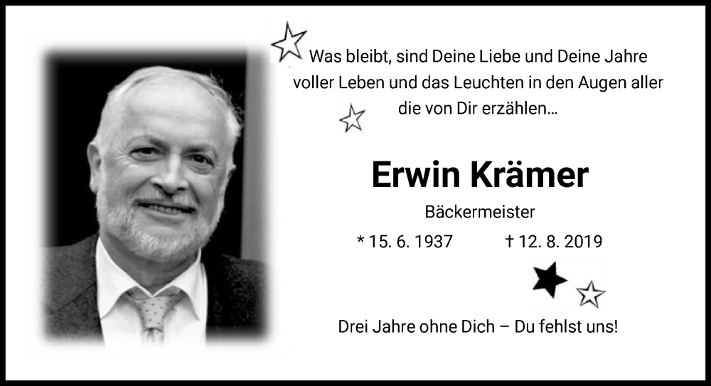  Traueranzeige für Erwin Krämer vom 12.08.2022 aus FNP