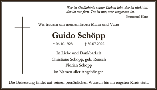Traueranzeige von Guido Schöpp von FNP