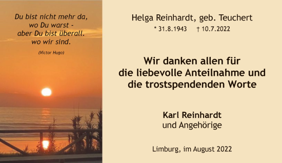 Traueranzeige von Helga Reinhardt von FNP