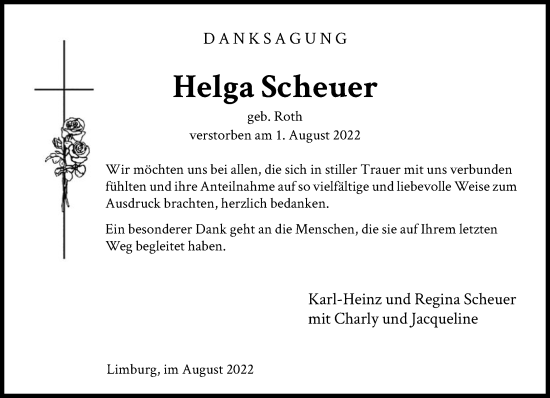 Traueranzeige von Helga Scheuer von FNP