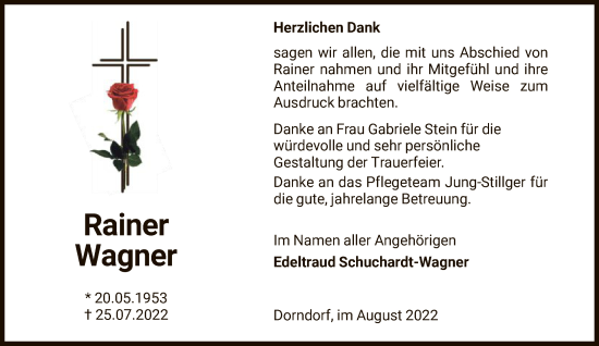 Traueranzeige von Rainer Wagner von FNP