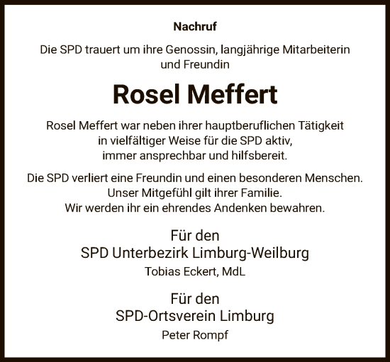 Traueranzeige von Rosel Meffert von FNP