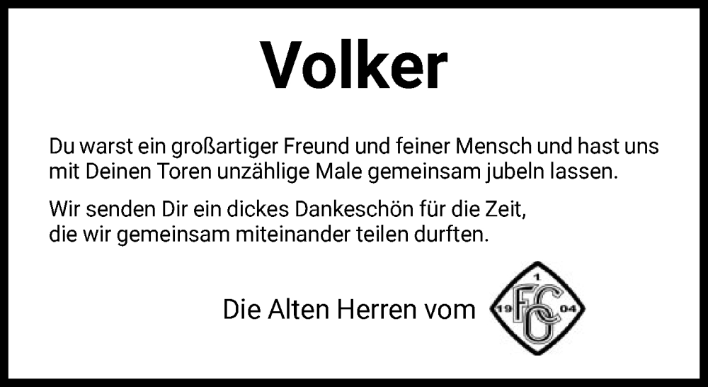  Traueranzeige für Volker Hohmann vom 05.08.2022 aus FNP