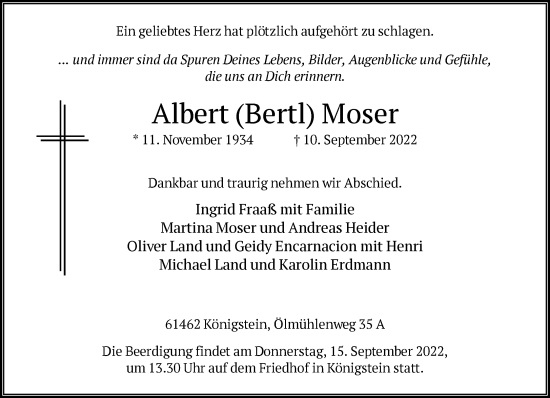 Traueranzeige von Albert Moser von FNP