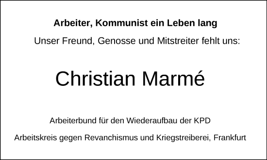 Traueranzeige von Christian Marmé von FNP