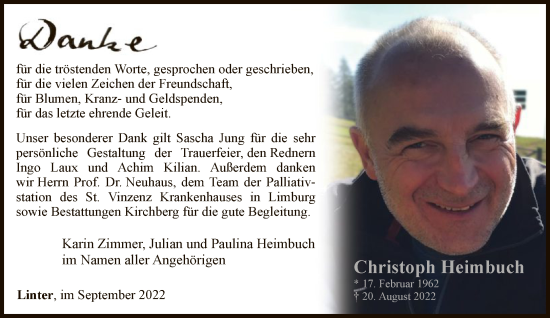 Traueranzeige von Christoph Heimbuch von FNP