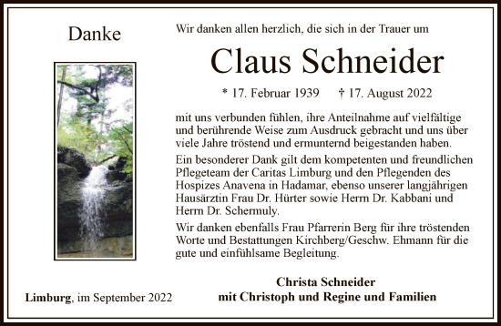 Traueranzeige von Claus Schneider von FNP