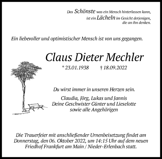 Traueranzeige von Claus Dieter Mechler von FNP