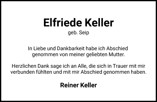 Traueranzeige von Elfriede Keller von FNP