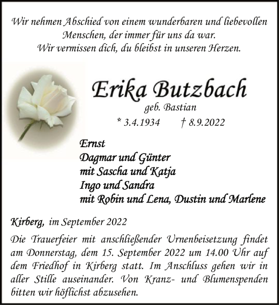 Traueranzeige von Erika Butzbach von FNP