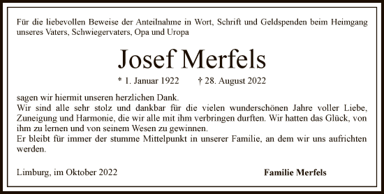 Traueranzeige von Josef Merfels von FNP