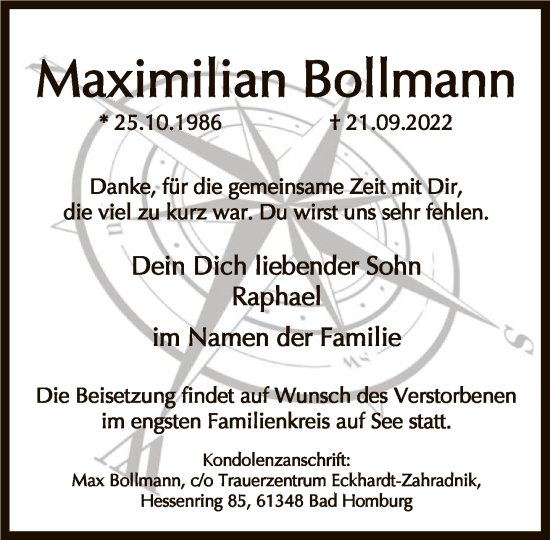 Traueranzeige von Maximilian Bollmann von FNP