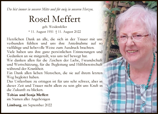 Traueranzeige von Rosel Meffert von FNP