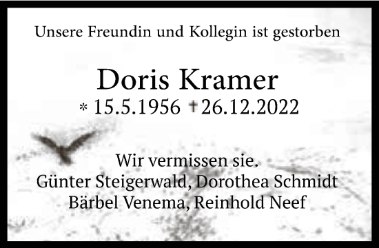 Traueranzeige von Doris Kramer von FNP