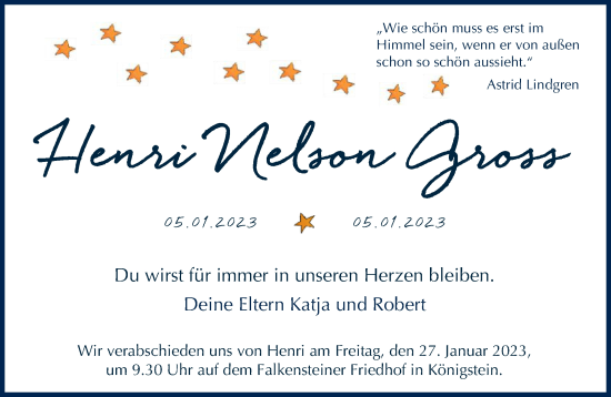 Traueranzeige von Henri Nelson Gross von FNP