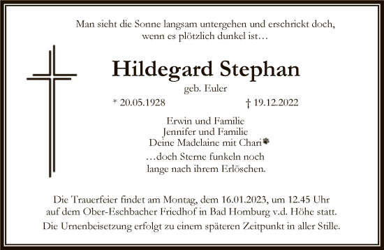 Traueranzeige von Hildegard Stephan von FNP