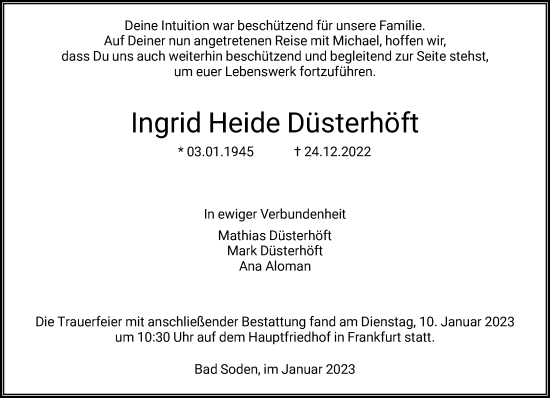 Traueranzeige von Ingrid Heide Düsterhöft von FNP