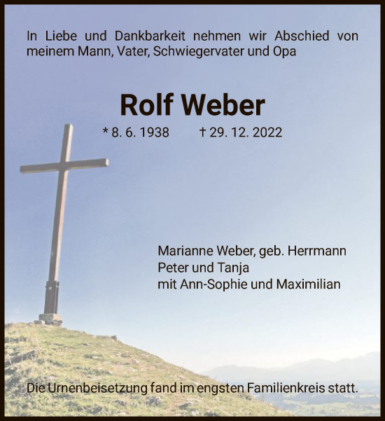 Traueranzeige von Rolf Weber von FNP