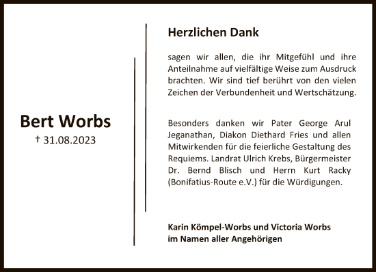 Traueranzeige von Bert Worbs von FNP