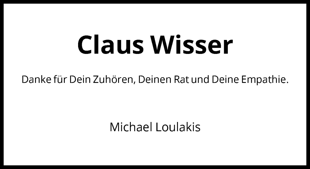  Traueranzeige für Claus Wisser vom 11.10.2023 aus FNP