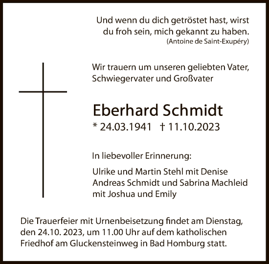 Traueranzeige von Eberhard Schmidt von FNP