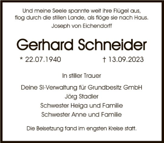 Traueranzeige von Gerhard Schneider von FNP