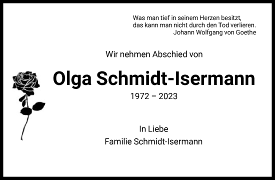 Traueranzeige von Olga Schmidt-Isermann von FNP