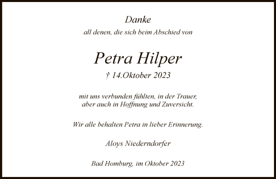 Traueranzeige von Petra Hilper von FNP