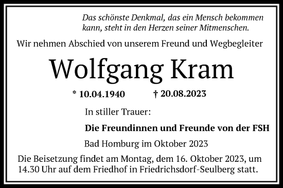 Traueranzeige von Wolfgang Kram von FNP