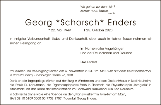 Traueranzeige von Georg Enders von FNP