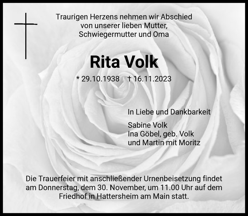 Traueranzeigen von Rita Volk | trauer-rheinmain.de