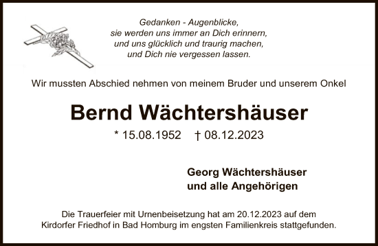 Traueranzeige von Bernd Wächtershäuser von FNP