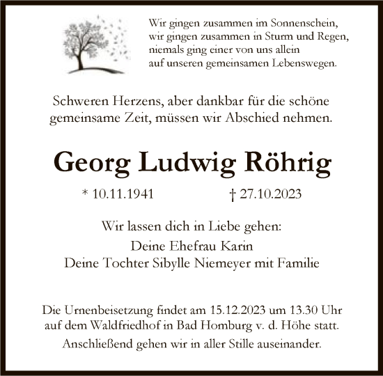 Traueranzeige von Georg Ludwig Röhrig von FNP