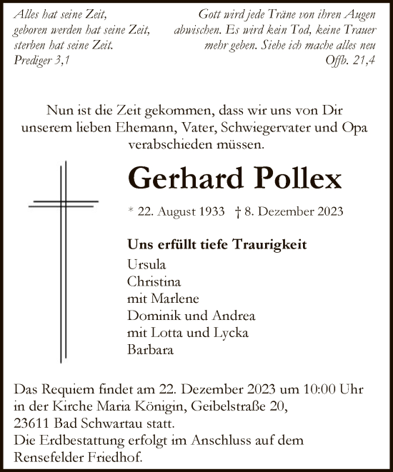 Traueranzeige von Gerhard Pollex von FNP