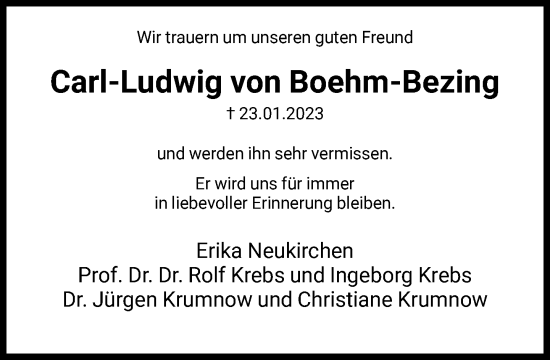 Traueranzeige von Carl-Ludwig von Boehm-Bezing von FNP