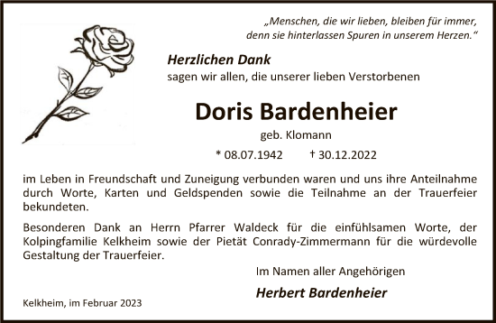 Traueranzeige von Doris Bardenheier von FNP