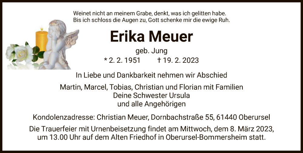  Traueranzeige für Erika Meuer vom 25.02.2023 aus FNP
