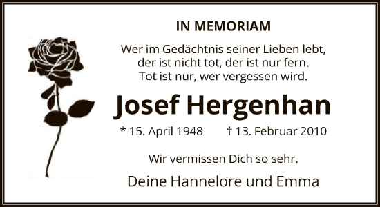 Traueranzeige von Josef Hergenhan von FNP