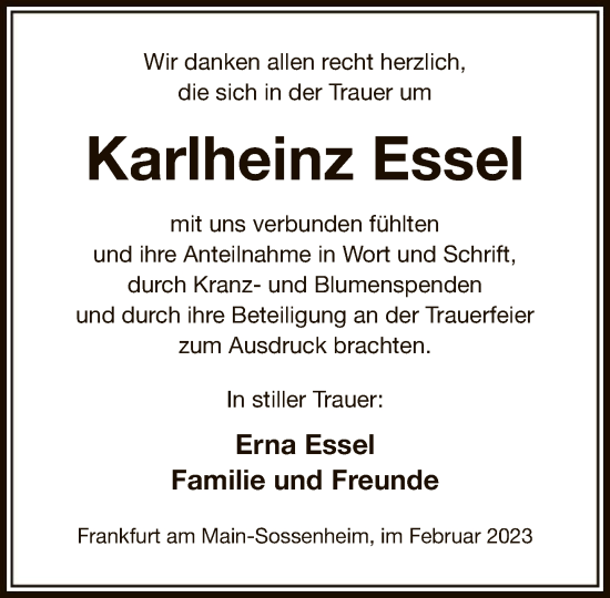 Traueranzeige von Karlheinz Essel von FNP