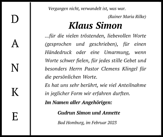 Traueranzeige von Klaus Simon von FNP