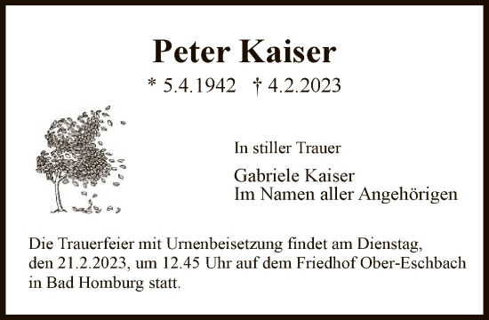 Traueranzeige von Peter Kaiser von FNP