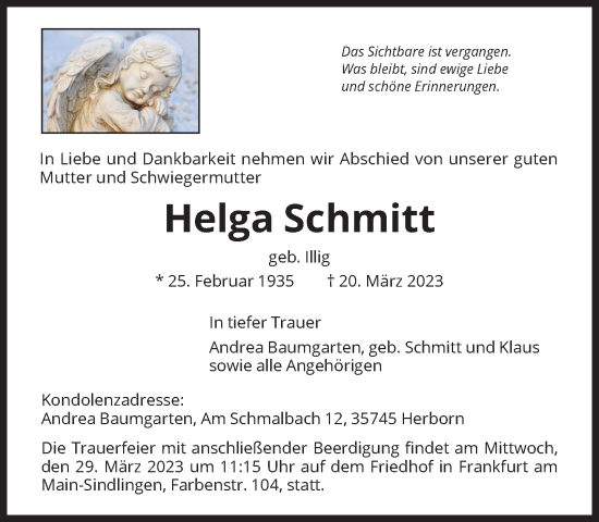 Traueranzeige von Helga Schmitt 