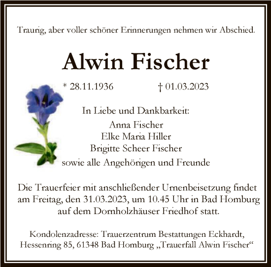 Traueranzeige von Alwin Fischer von FNP