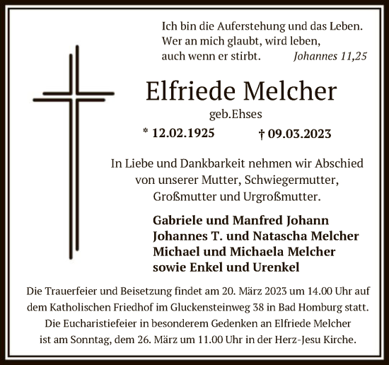 Traueranzeige von Elfriede Melcher von FNP