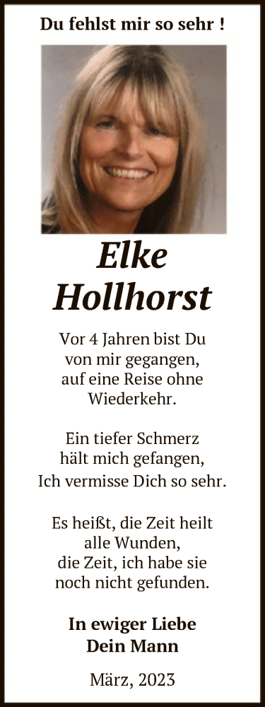  Traueranzeige für Elke Hollhorst vom 03.03.2023 aus FNP